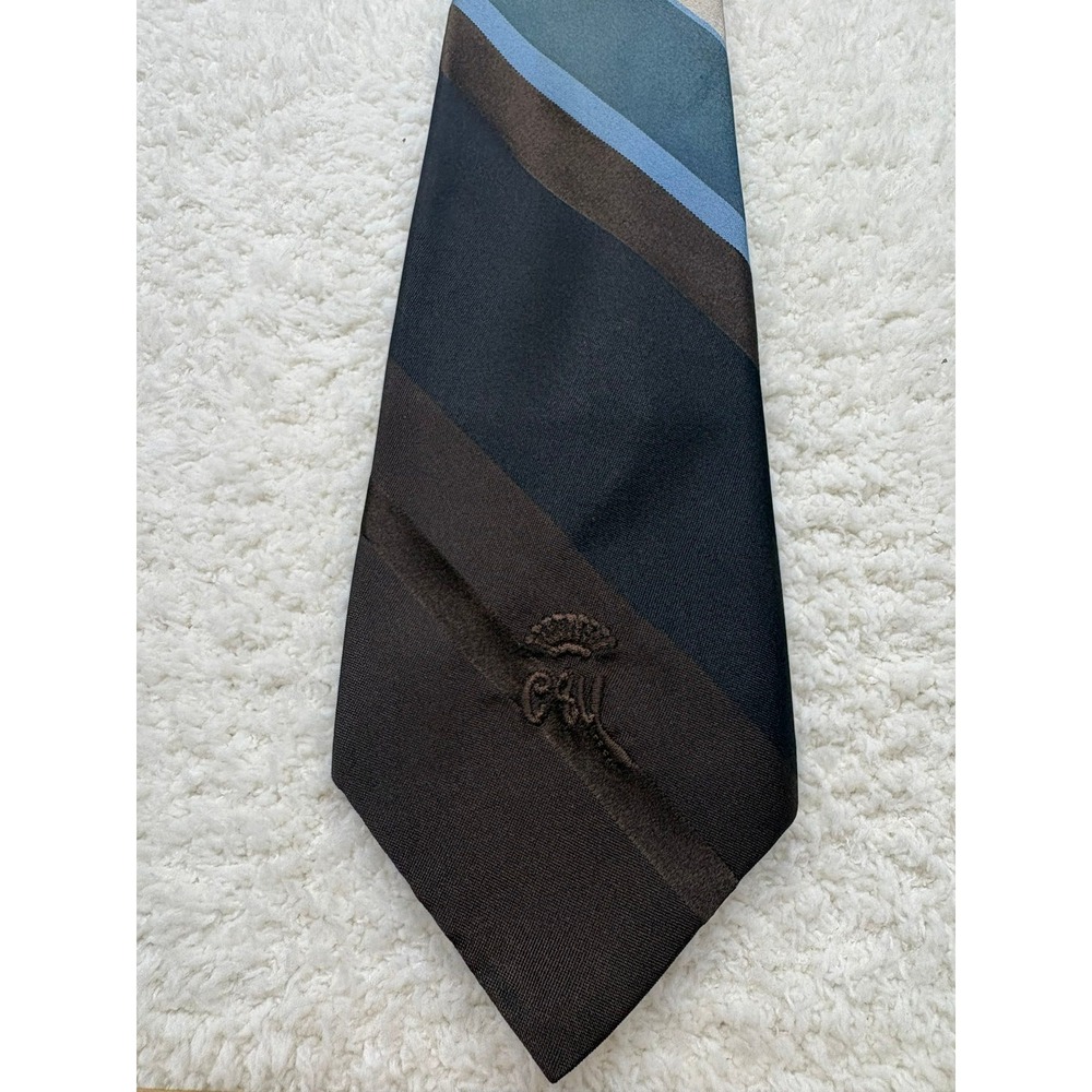Countess Mara Necktie Tie Mens Brown Blue Striped Excellent Vintage Silk Logo